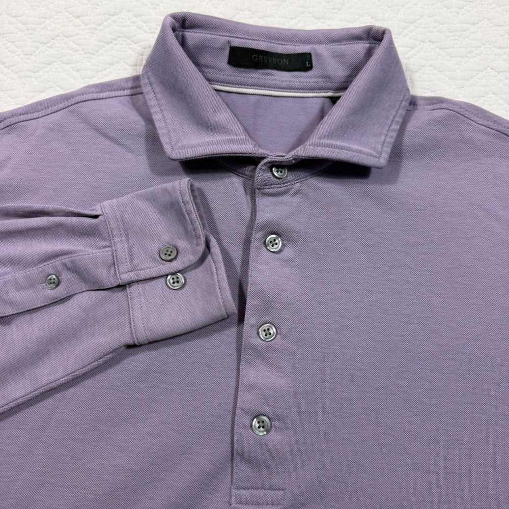 Greyson Brrr Men‎ Polo Shirt Large Long Sleeve Stretch Pique Purple EUC